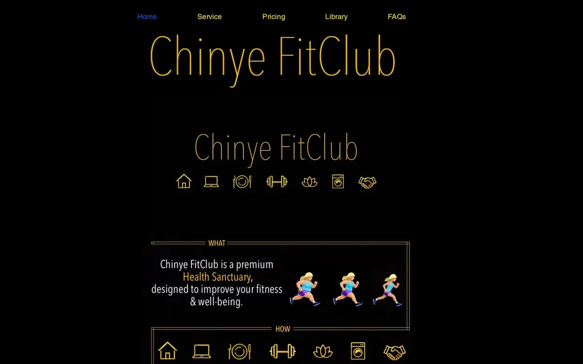 Screenshot of the Chinye FitClub fitness website built for a client in England — homepage shown in a desktop browser