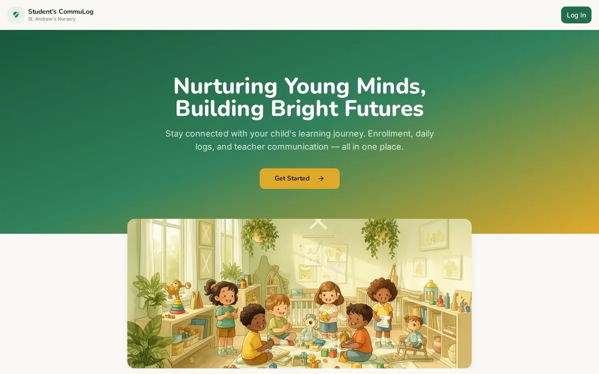 Screenshot of the Nursery School System education website — homepage shown in a desktop browser