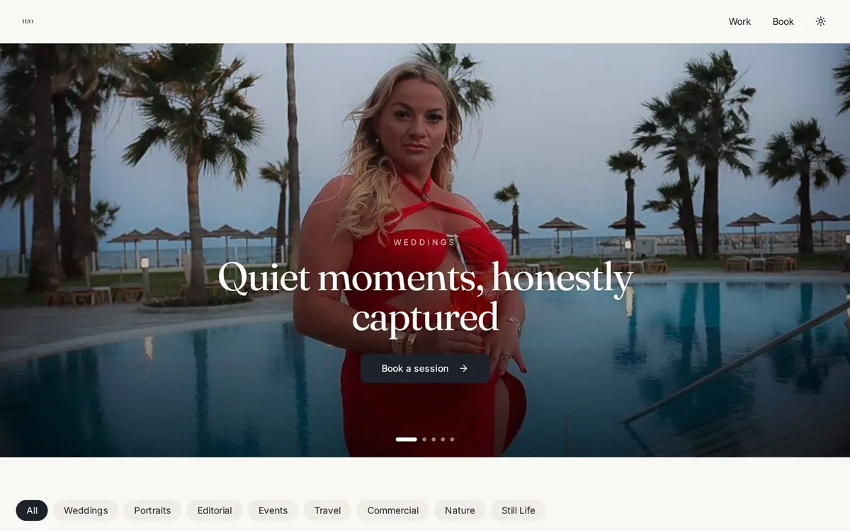 Screenshot of the H20 Photography creative website built for a client in Cyprus — homepage shown in a desktop browser